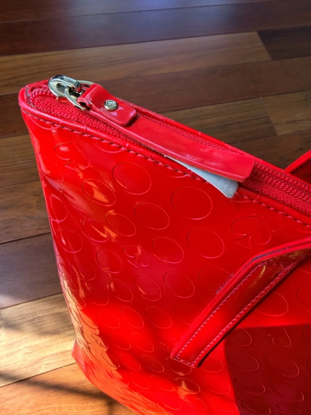 Kate Spade New York Red Patent Leather Polka Dot Tote Bag